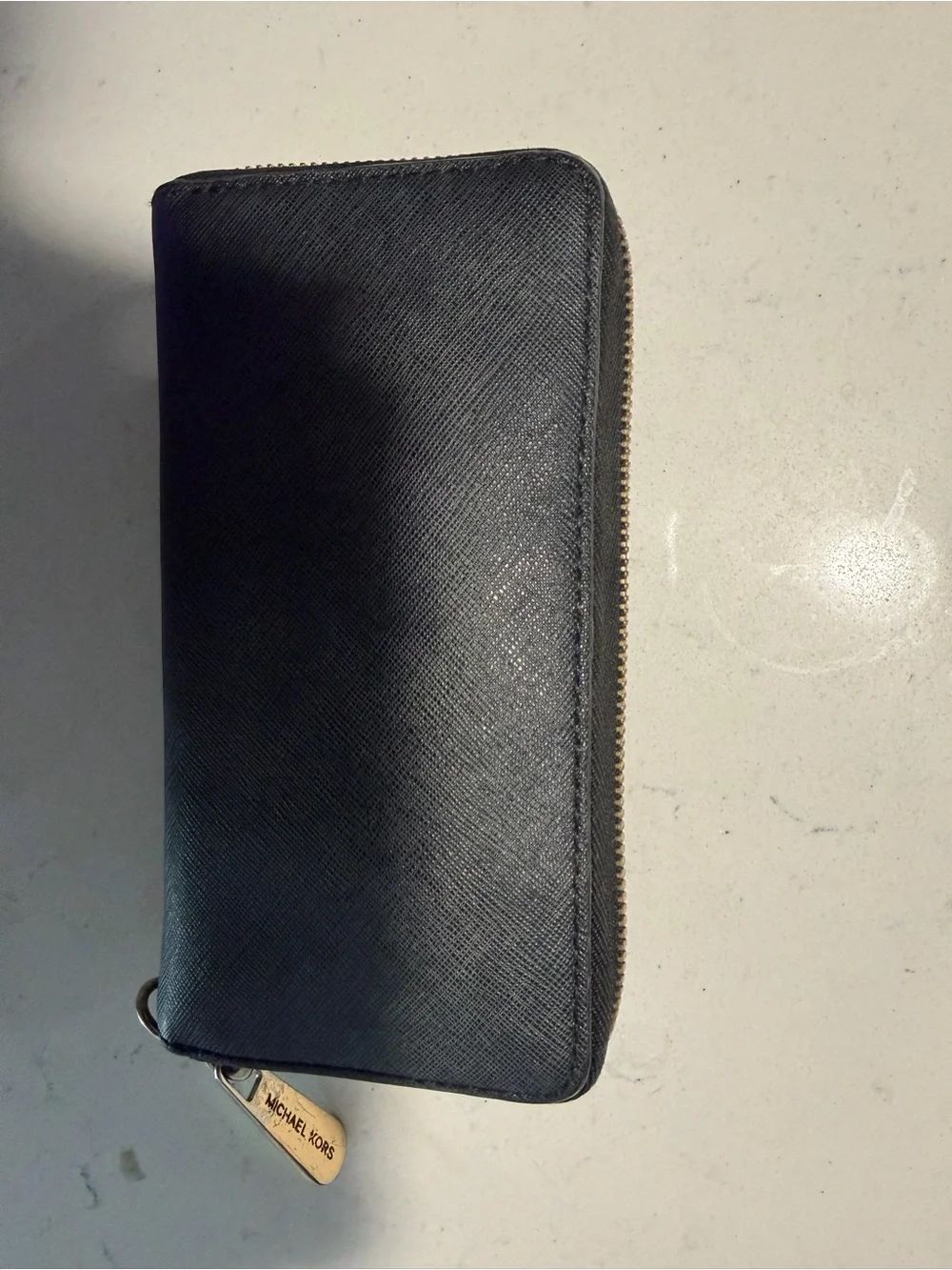 Michael Kors Black Saffiano Zip Wallet with Gold Logo